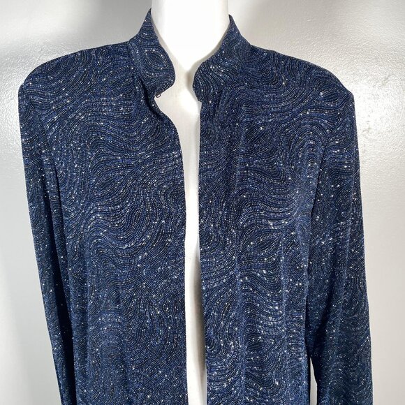 Jump Apparel Blue Silver Collar Neck Open Front Long Sleeve Jacket XL - Picture 3 of 11